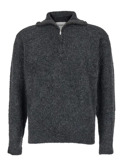 Tonywack Grey High Neck Swater With Zip In Wool Blend Man In Grey