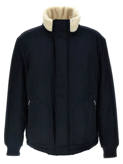 Hugo Boss Water-repellent Jacket With Faux-fur Collar In Blue