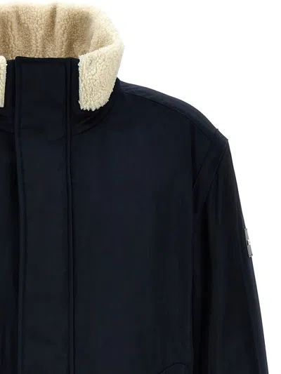Hugo Boss Water-repellent Jacket With Faux-fur Collar In Blue
