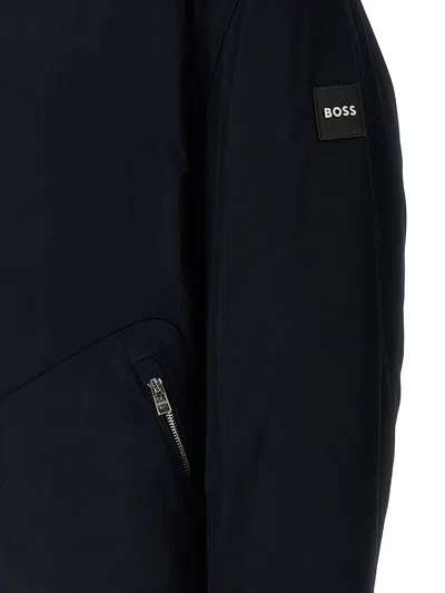 Hugo Boss Water-repellent Jacket With Faux-fur Collar In Blue