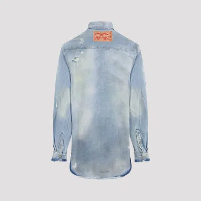 Egonlab Distressed Denim Overshirt In Blue