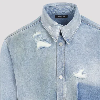 Egonlab Distressed Denim Overshirt In Blue