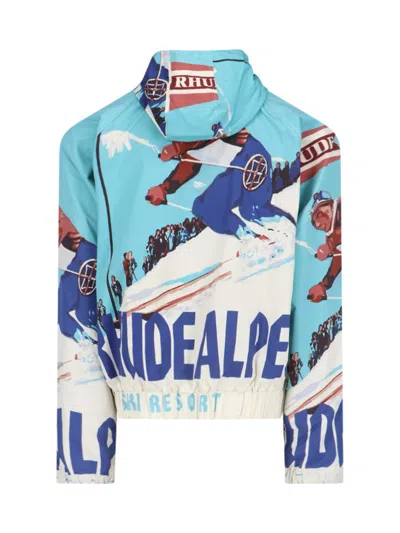 Rhude Hooded Technical Jacket In Light Blue In Blue
