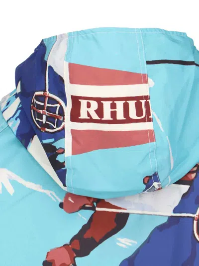 Rhude Hooded Technical Jacket In Light Blue In Blue