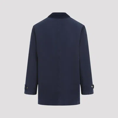 Marni Single-breasted Coat With Corduroy Collar And Relaxed Fit In Blue