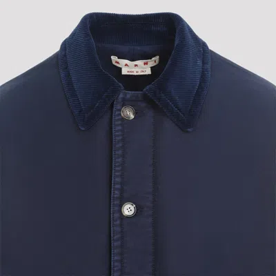 Marni Single-breasted Coat With Corduroy Collar And Relaxed Fit In Blue