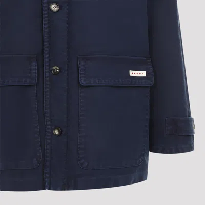 Marni Single-breasted Coat With Corduroy Collar And Relaxed Fit In Blue