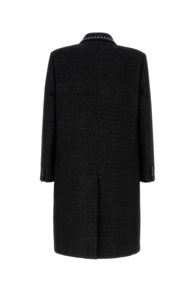 Valentino Double-breasted Wool Coat With Cabochons In Black