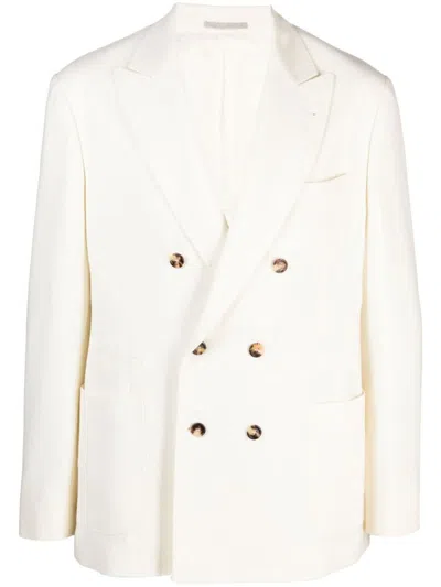 Brunello Cucinelli Linen Single-breasted Blazer Jacket In Blue