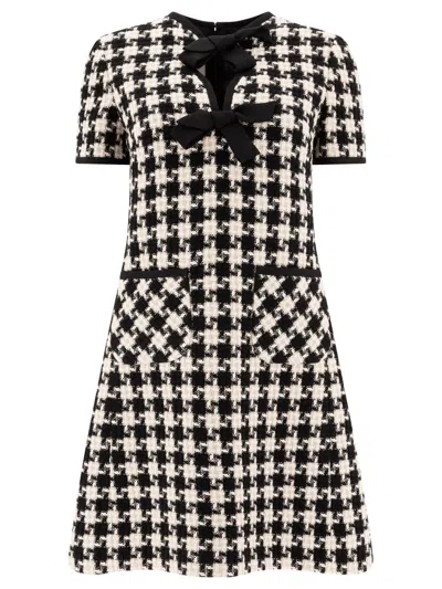 Valentino Embroidered Damier Light Tweed Short Dress In Black