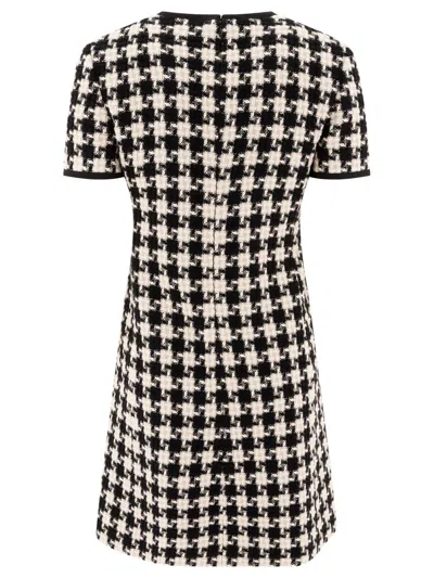 Valentino Embroidered Damier Light Tweed Short Dress In Black