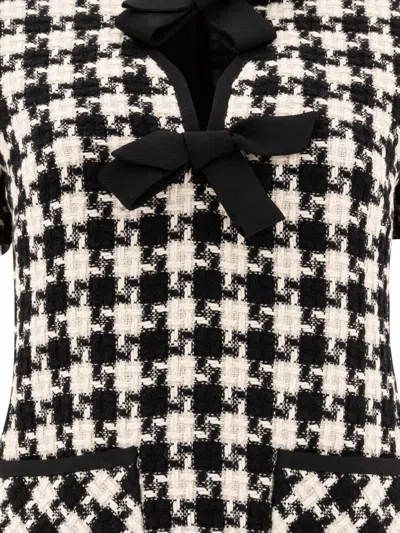 Valentino Embroidered Damier Light Tweed Short Dress In Black