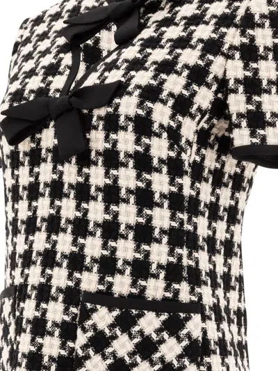 Valentino Embroidered Damier Light Tweed Short Dress In Black