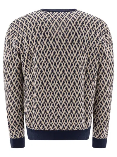 Valentino Geometric Zigzag Knitwear With V-neck Design In Blue