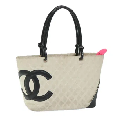 Pre-owned Chanel Cambon Line White Leather Tote Bag ()