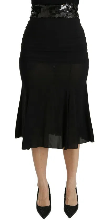 Dolce & Gabbana Chic High Waist Black Silk Blend Skirt In Black