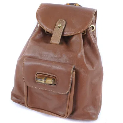 Pre-owned Gucci Bamboo Brown Pony-style Calfskin Backpack Bag ()