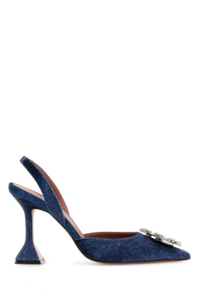 Amina Muaddi Velvet Slingback Beg In Blue