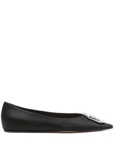 Amina Muaddi Camelia Ballerinas In Black Hammered Leather In Multicolor