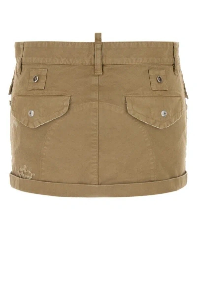 Dsquared2 Beige Short Skirt With Distressed Effect In Green