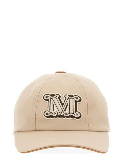 Max Mara Camel Monogram Baseball Cap In Beige