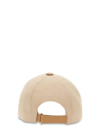 Max Mara Camel Monogram Baseball Cap In Beige