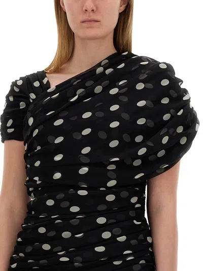 Saint Laurent Asymmetrical Gathered Dress In Black