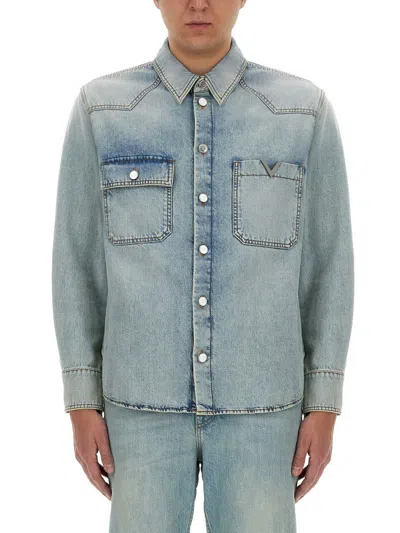 Shop Valentino Garavani Denim Shirt In Navy