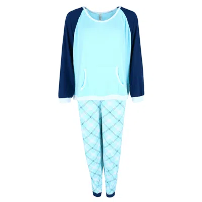 Pj Couture Women's Plus Size Patterned Jogger And Raglan Top Long Pajama Set In Blue