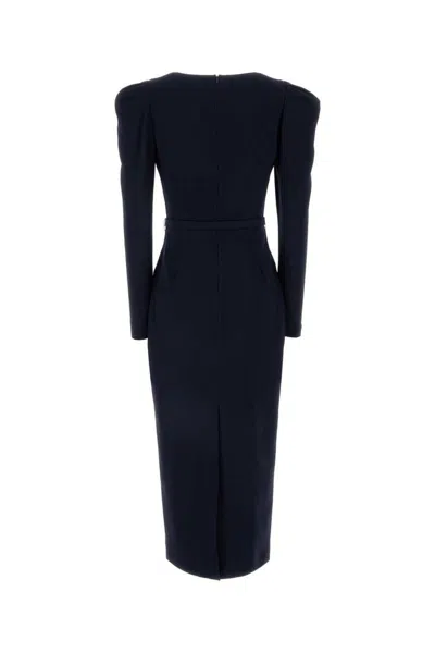Alessandra Rich Crepe Dress With Belt And Shoulder Pads In Blue