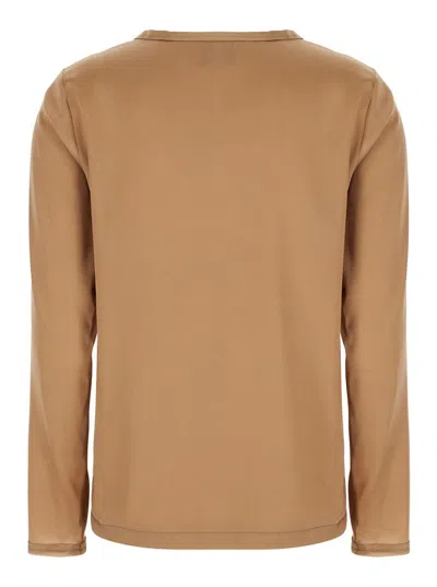 Plain Beige Long Sleeves Blouse In Beige