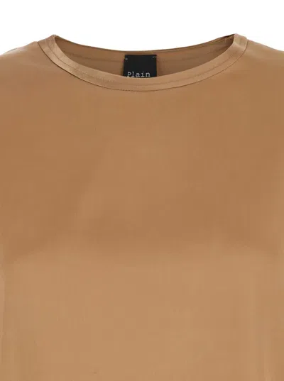 Plain Beige Long Sleeves Blouse In Beige