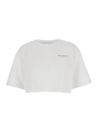 Philosophy Di Lorenzo Serafini White Cropped T-shirt With Maxi Logo Printed On The Back In Cotton Woman In White