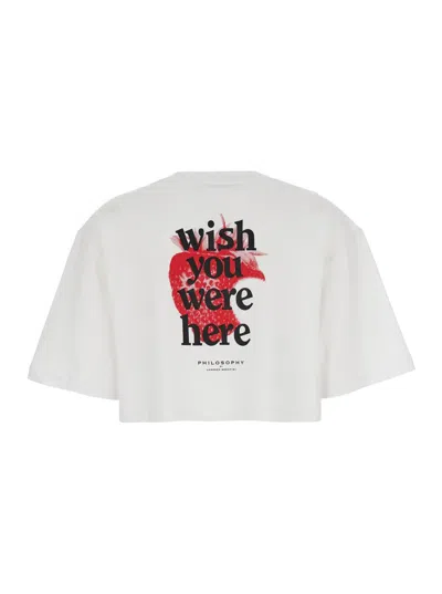 Philosophy Di Lorenzo Serafini White Cropped T-shirt With Maxi Logo Printed On The Back In Cotton Woman In White