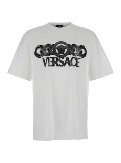 Versace White T-shirt With Medusa Head Logo Print On The Front In White