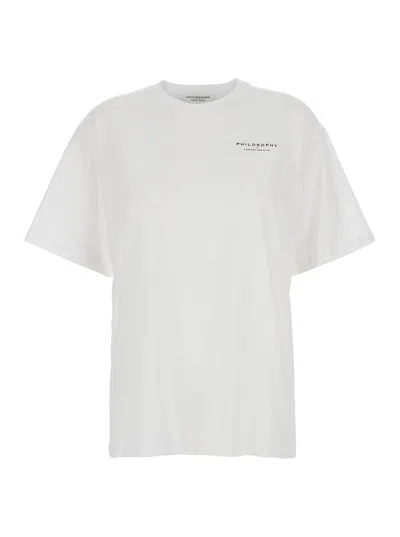 Philosophy Di Lorenzo Serafini White T-shirt With Maxi Logo Printed On The Back In Cotton Woman In White