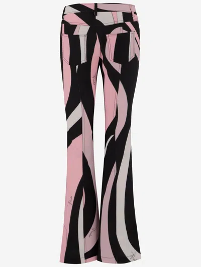 Pucci Emilio  Stretch Nylon Pants With Marble Pattern In Red