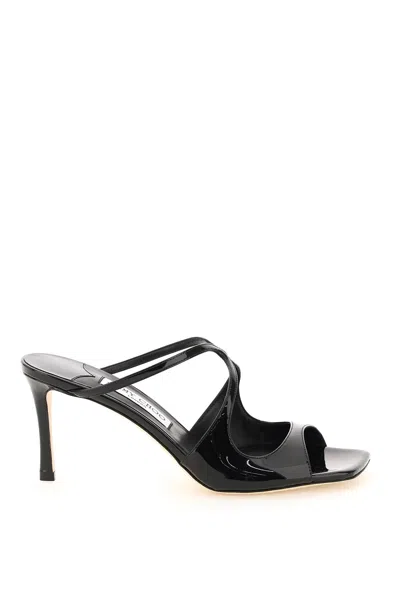 Jimmy Choo Anise 75mm Shiny Leather Sandals In Black