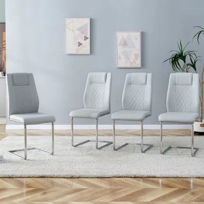 Streamdale Furniture Streamdale Set Of 4 Faux Leather Cushioned Chairs With Metal Legs