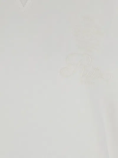 Frame X Ritz Paris 'privacy Please' White Crewneck T-shirt With Tonal Logo Embroidery On The Front In Cotton Blend Woma In White
