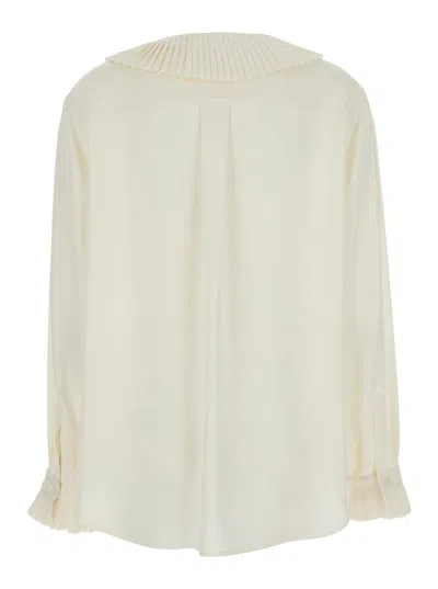 Philosophy Di Lorenzo Serafini White Oversized Shirt With Ruffles On Collar And Cuffs In Tech Fabric Woman Philosophy Di Lorenzo Se In White