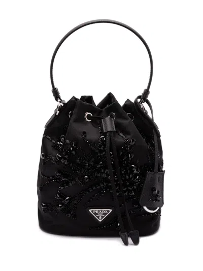 Prada Enamel Triangle-logo Tote Bag In Black