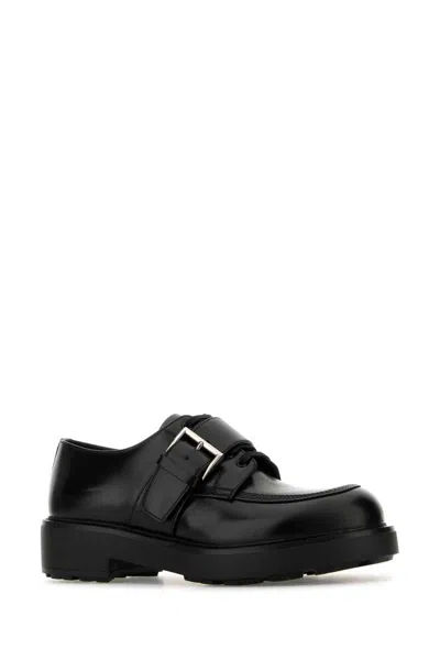 Prada Lace-up Block Heel Round Toe Shoes In Black