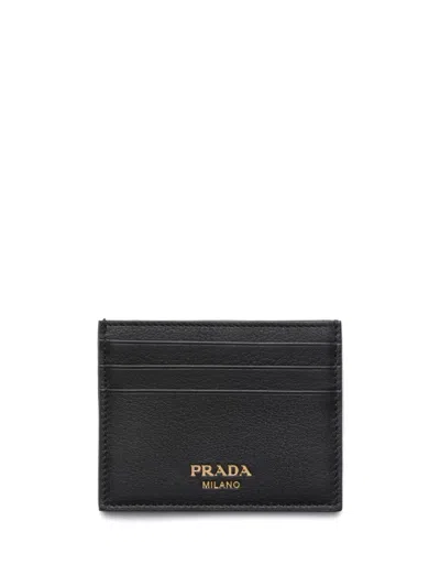 Prada Logo Print Leather Cardholder In Black