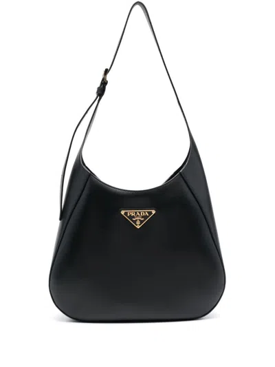Prada Triangle-logo Leather Shoulder Bag In Black
