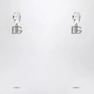 Dolce & Gabbana Earrings With Crystal And Silver Dg Logo In Metal