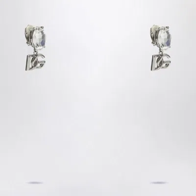 Dolce & Gabbana Earrings With Crystal And Silver Dg Logo In Metal
