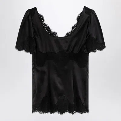 Dolce & Gabbana Satin And Lace Short Sleeve Top In Black