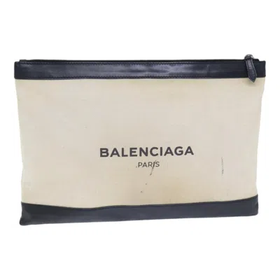 Pre-owned Balenciaga Navy White Canvas Clutch Bag ()