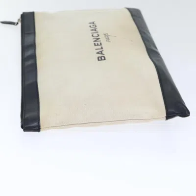 Pre-owned Balenciaga Navy White Canvas Clutch Bag ()